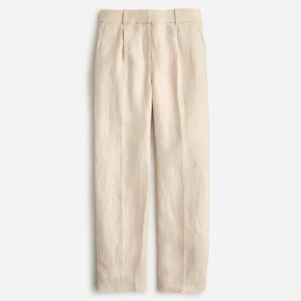 J. Crew Pleated Linen-Cupro Blend Trouser in White Sand Size 10 NWT